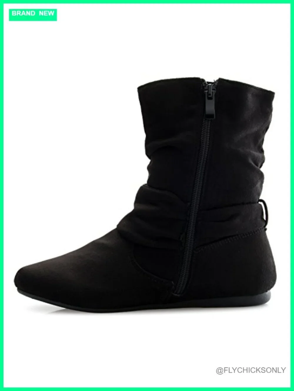 Faux Suede Slouch Ankle Boots with Buckle & Side Zipper Low Heel